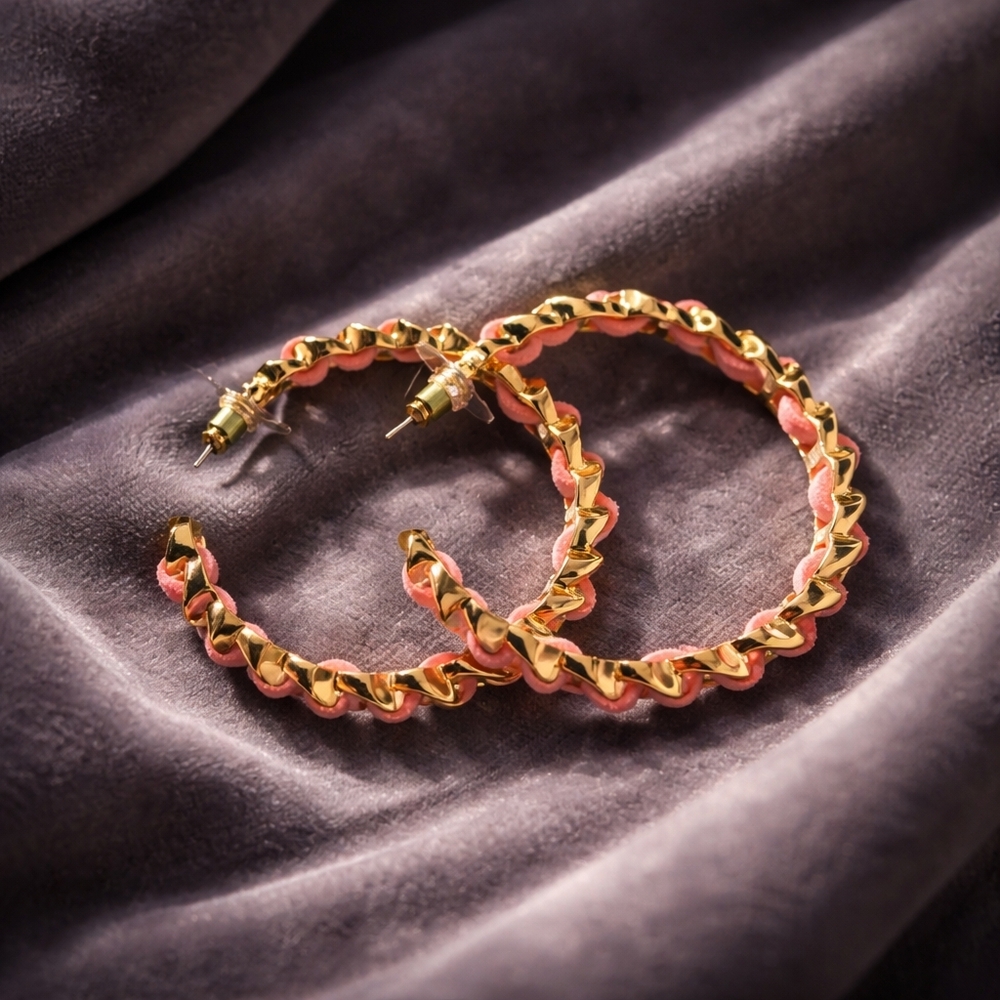 Mary Kay Elegant Gold and Pink Hoop Earrings